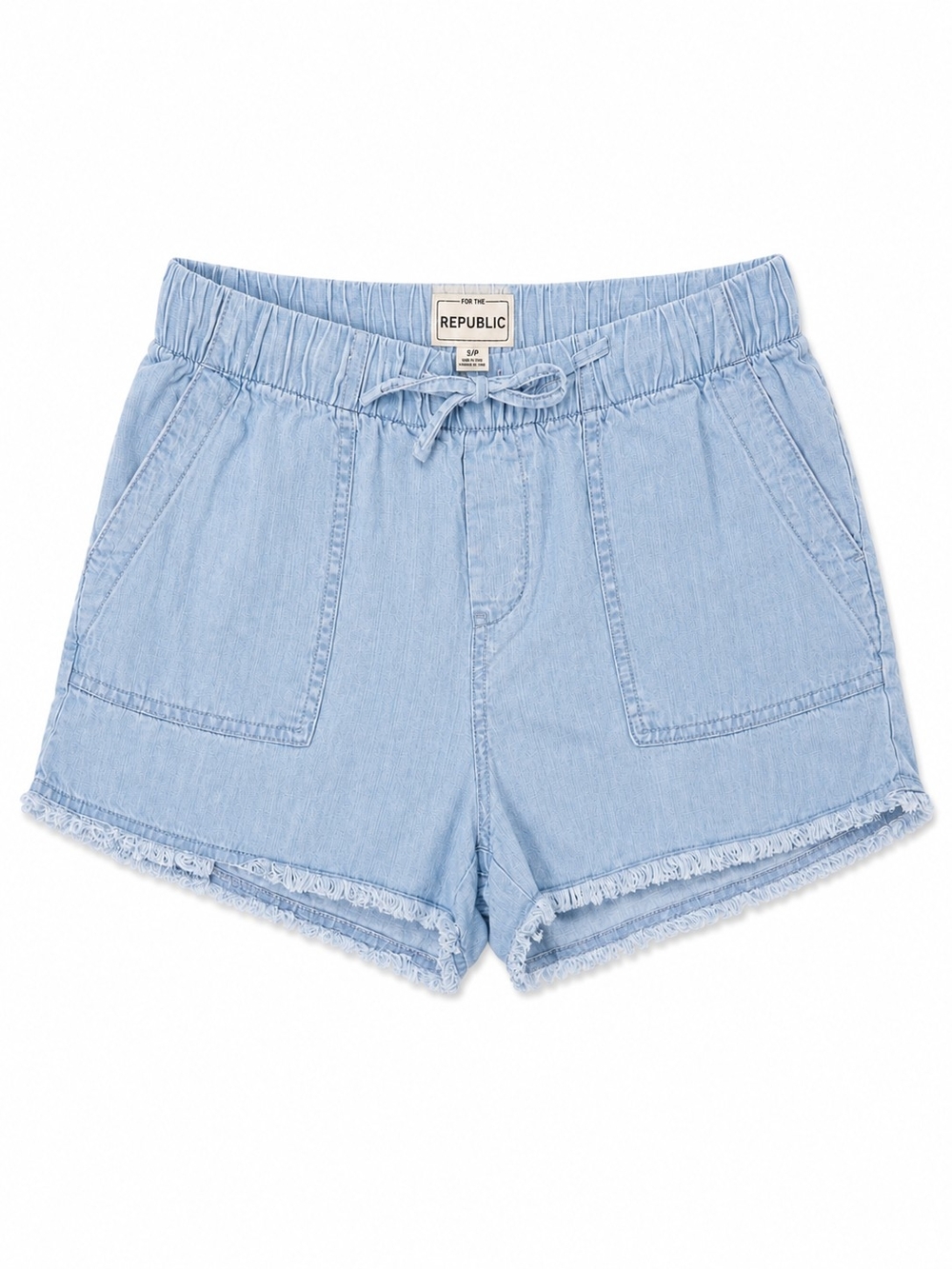 For The Republic Light Blue Chambray Drawstring Shorts